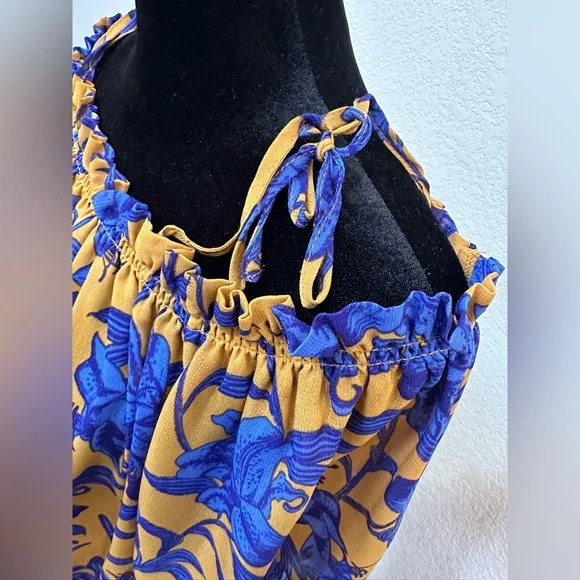 HM Conscious | Floral Off-the-Shoulder Top | Size 8 | Blue, goldenrod - Picture 2 of 6